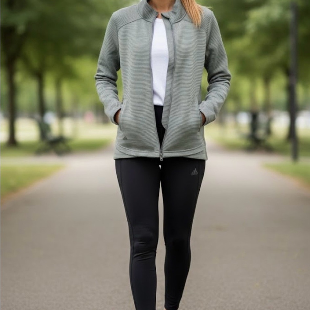 Adidas Golf Ribbed Gray Track Jacket Activewear - Women’s M